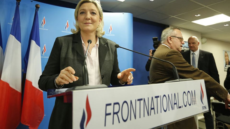 Der Front National ist salonfähig geworden. Bild: Marine Le Pen, Parteiführerin der französischen, rechtsextremen Partei Front National.