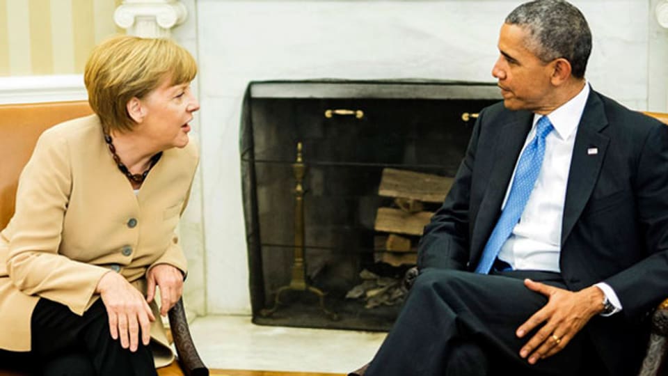 US-Präsident Barack Obama (rechts) und Bundeskanzlerin Angela Merkel am 2. Mai 2014 in Washington.