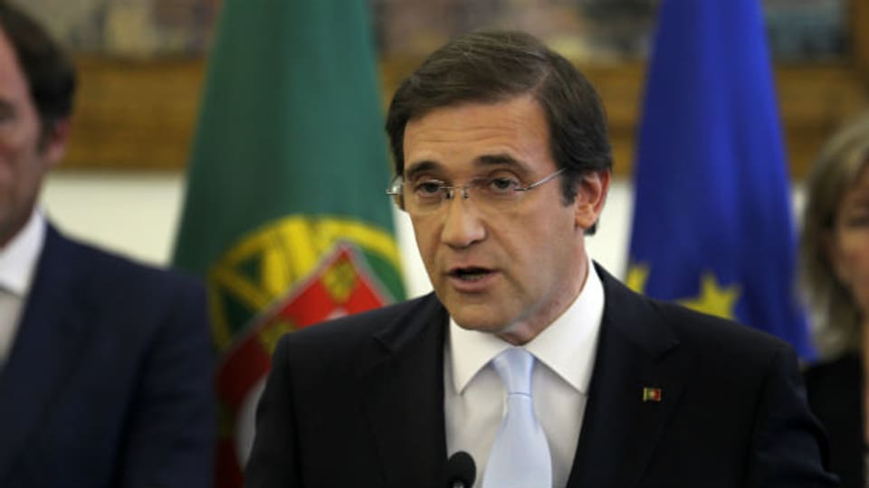 Der Portugiesische Regierungschef Passos Coelho bei seiner Ansprache am Regierungssitz in Lissabon.