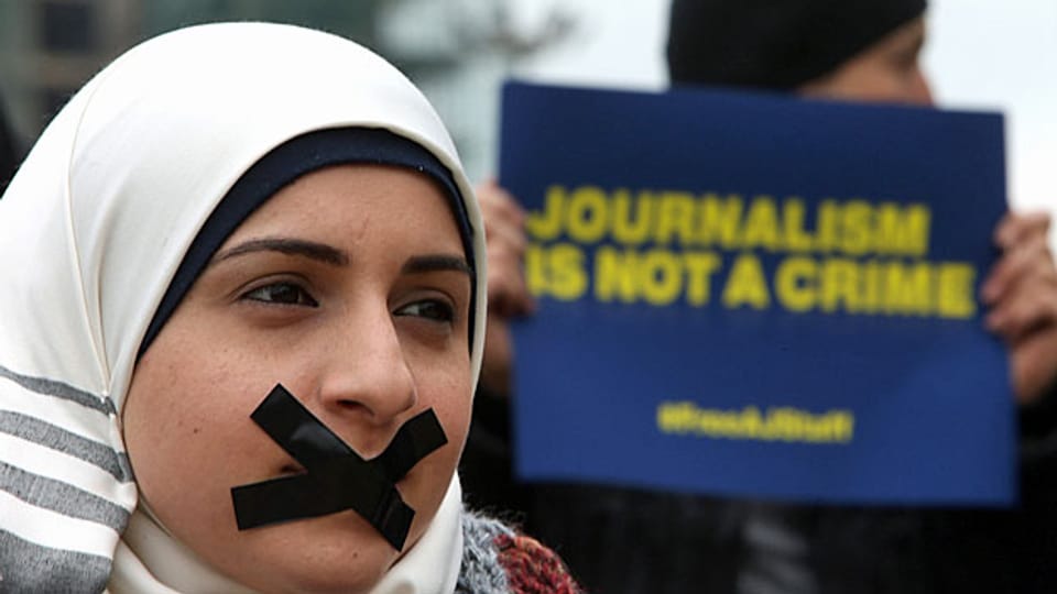 Proteste gegen die Verhaftung der al-Jazeera-Journalisten. Ende Februar 2014.