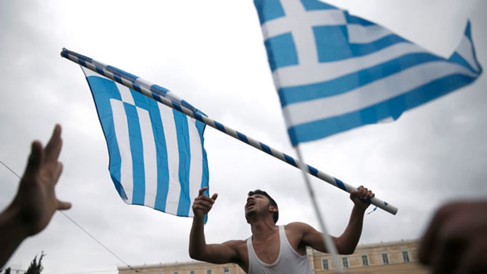 Protestmarsch gegen Griechenlands harte Sparmassnahmen im Zentrum von Athen im Februar 2014.