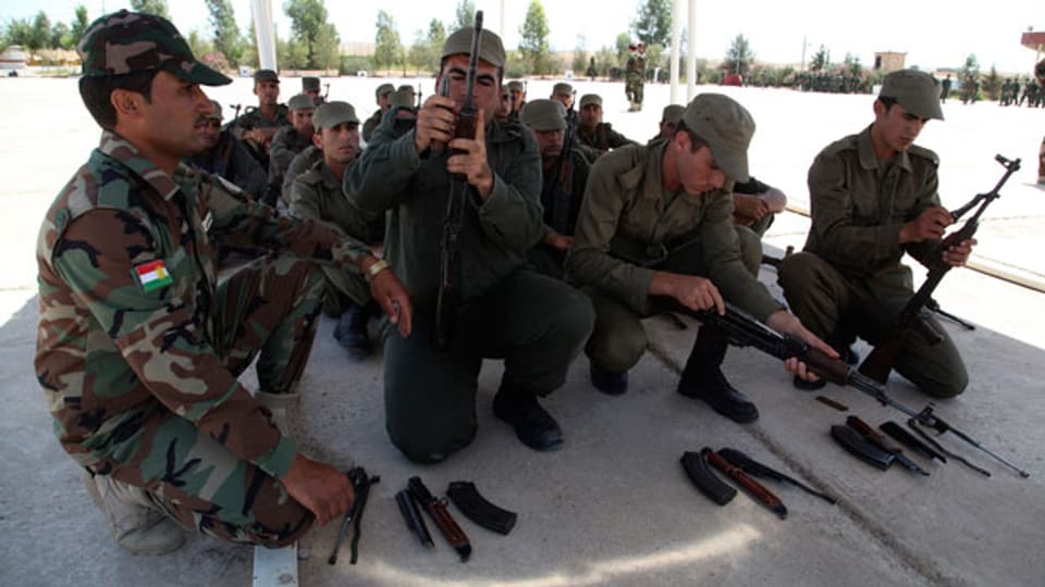 Mitglieder der kurdischen Sicherheitskräfte in Erbil, der Hauptstadt der autonomen kurdischen Region im Nordirak, am 18. Juni 2014.