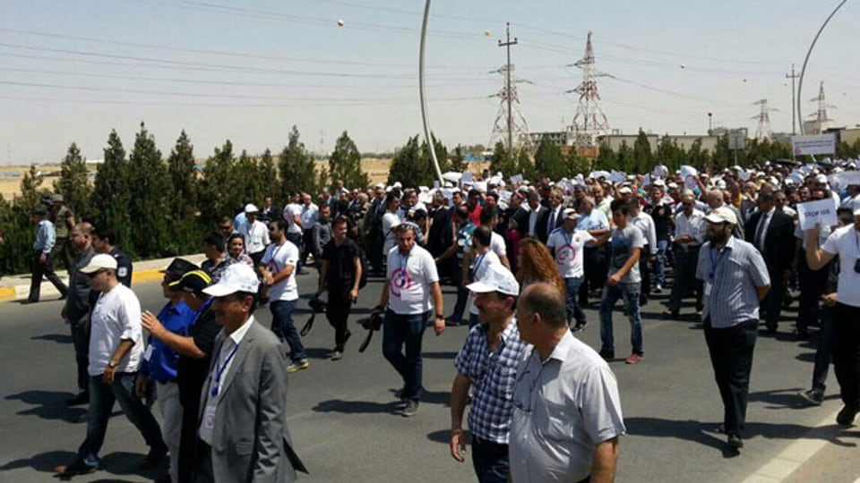 Irakische Christen protestieren in Erbil gegen ihre Vertreibung am 24. Juli 2014.