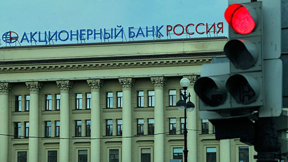 Hauptsitz der Rossiya-Bank in St. Petersburg. Russische Banken werden von den internationalen Sanktionen hart getroffen.