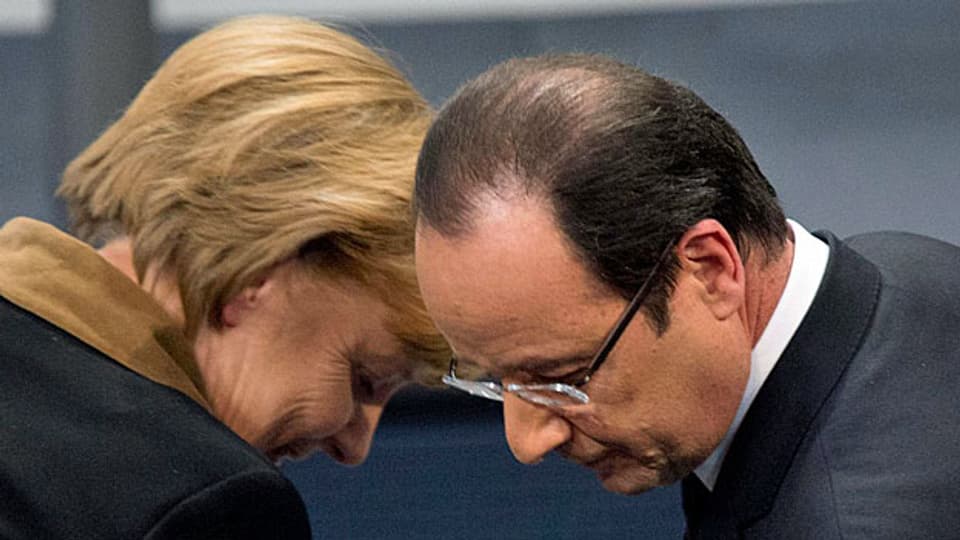 Die deutsche Bundeskanzlerin Merkel und der französische Präsident Hollande.