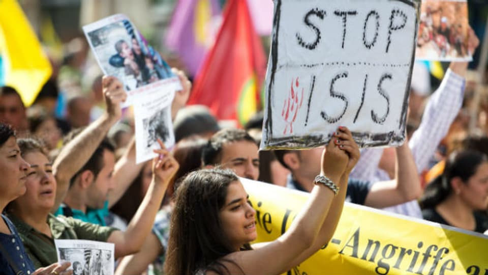 Kurdische Demonstranten an einer Demonstration in Berlin am 9. August.