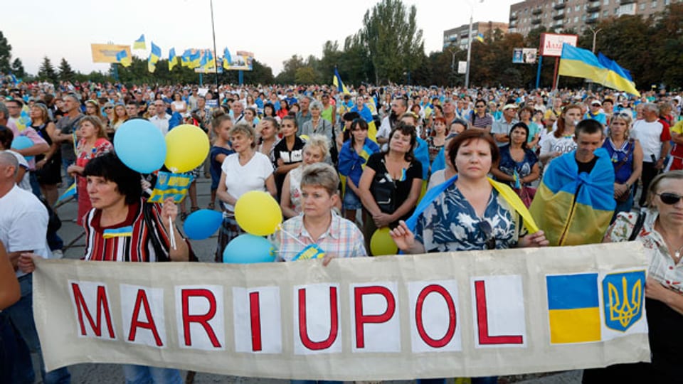 Pro-Ukrainische Kundgebung in Mariupol am 4. September.