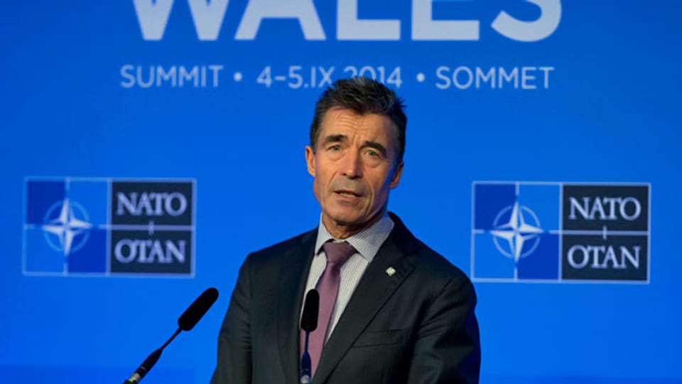 NATO-Generalsekretär Anders Fogh Rasmussen anlässlich einer Pressekonferenz in Wales am 5. September 2014.
