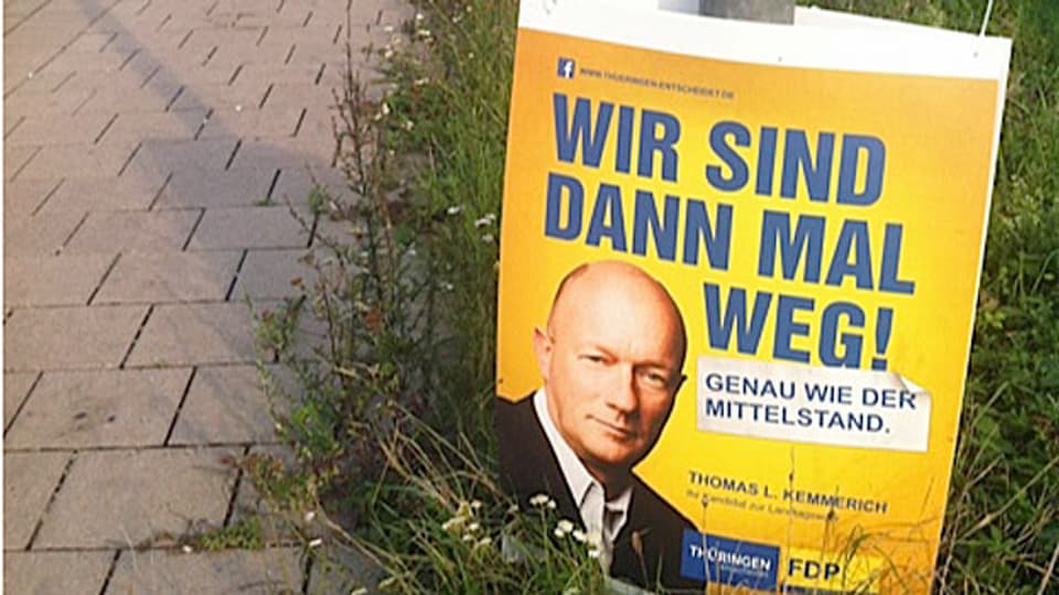 «Wir sind dann mal weg» - Wahlplakat der FDP Thüringen. Selbstironie?