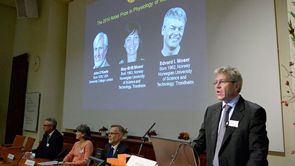 Präsentation der Gewinner und der Gewinnerin des Nobelpreises für Medizin, Karolinska-Institut in Stockholm.