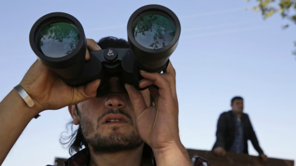 Ein kurdischer Kämpfer beobachtet die Gegend in der Nähe von Kobani.