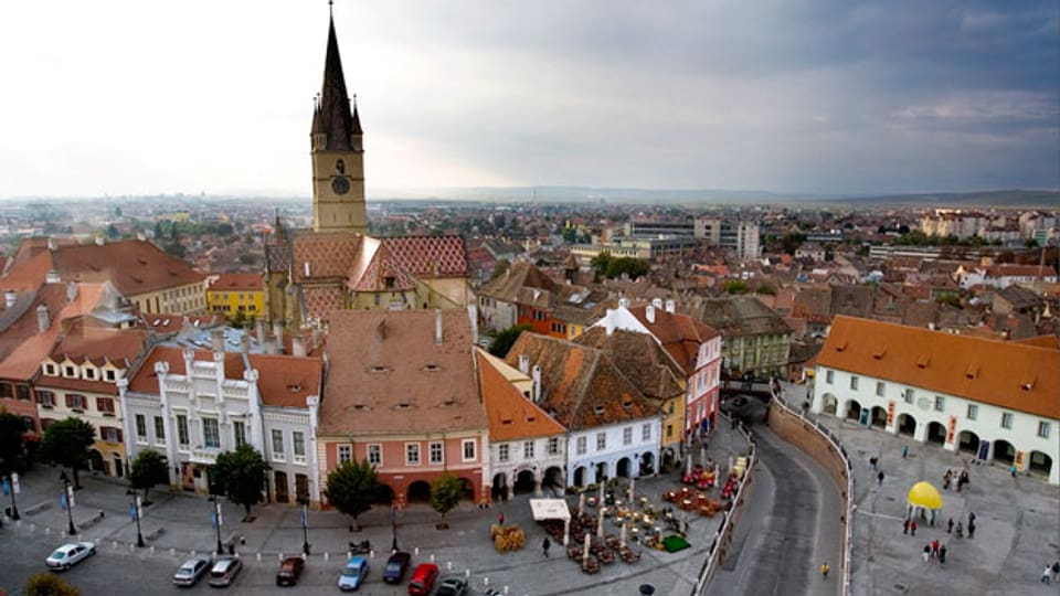 Blick auf Sibiu, Rumänien, 350 Kilometer nordwestlich von Bukarest. Die mittelalterliche Stadt Sibiu, auch Hermannstadt genannt, war 2007 Europäische Kulturhauptstadt.