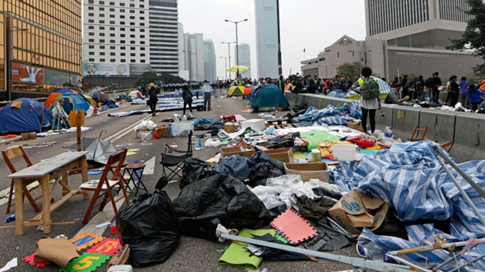 Geräumtes Protest-Camp in Hong Kong.