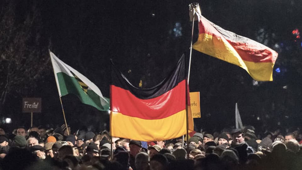 Demonstration der rechtsgerichteten Gruppe «Pegida»  - «Patrioten gegen die Islamisierung des Abendlandes» - in Dresden am  8. Dezember 2014.