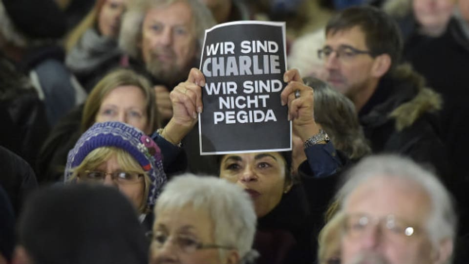 Eine Anti-Pegida Demonstration in Düsseldorf.