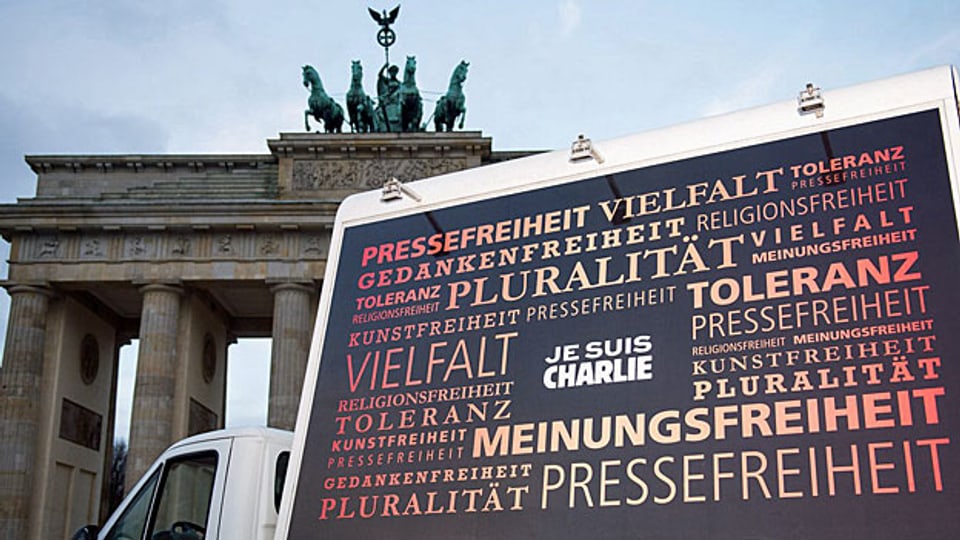 Vorbereitungen auf die Kundgebung für Toleranz am Brandenburger Tor in Berlin.
