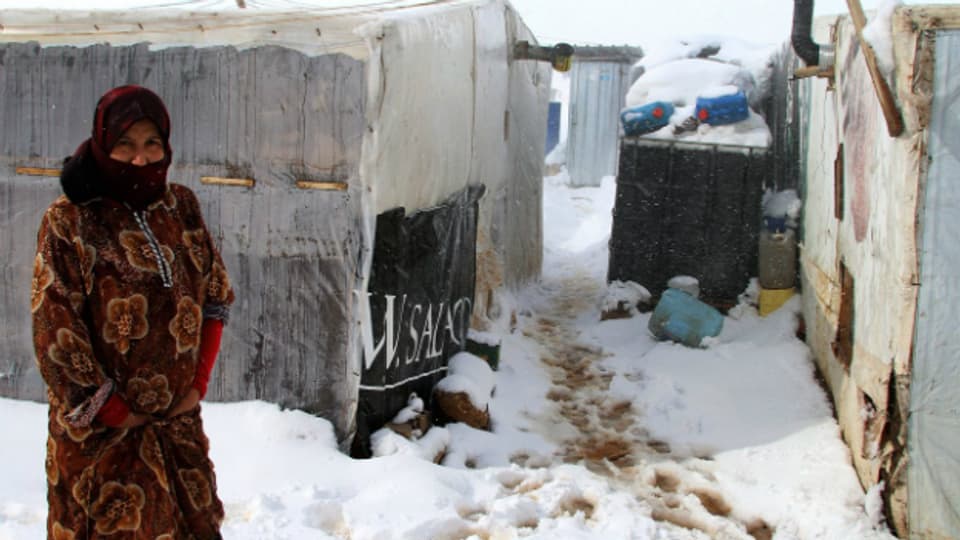 Ein Flüchtling im Schnee auf der Beeka-Hochebene am 9. Januar.