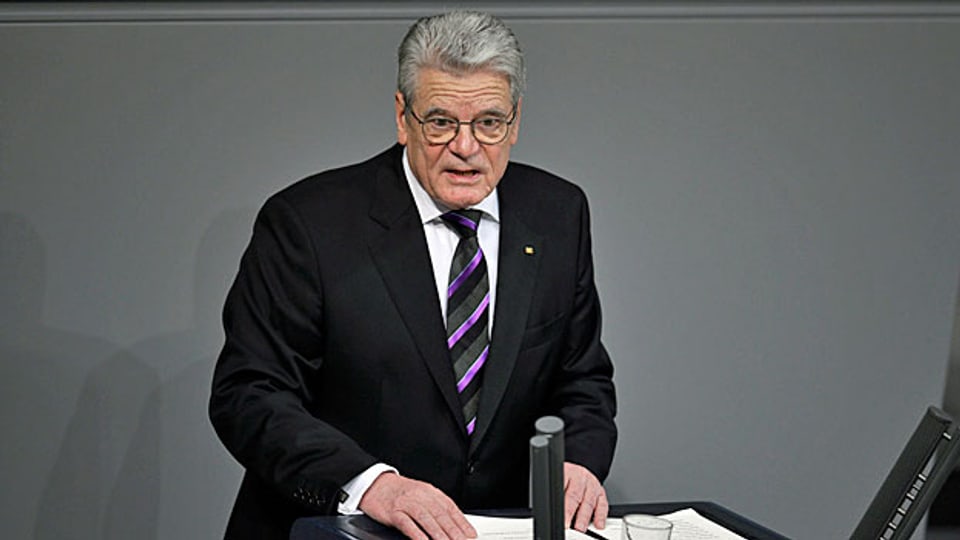 Der deutsche Bundespräsident Joachim Gauck während der Rede vor dem Bundestag - zum 70. Jahrestag der Befreiung von Auschwitz.