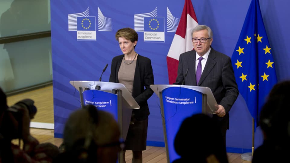 Bundespräsidentin Sommaruga bei ihrem Besuch bei Jean-Claude Juncker in Brüssel.