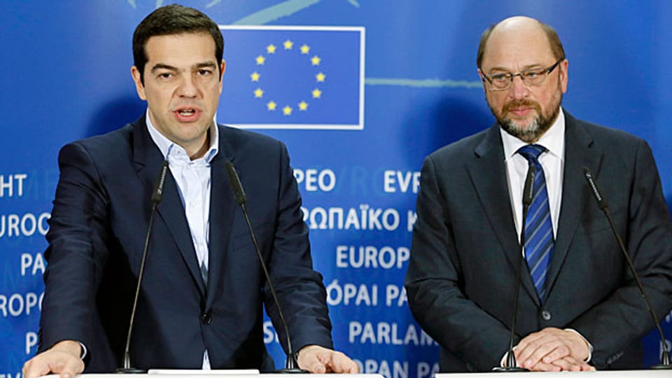 Griechenlands Premier Alexis Tsipras mit EU-Parlamentspräsident Martin Schulz in Brüssel.