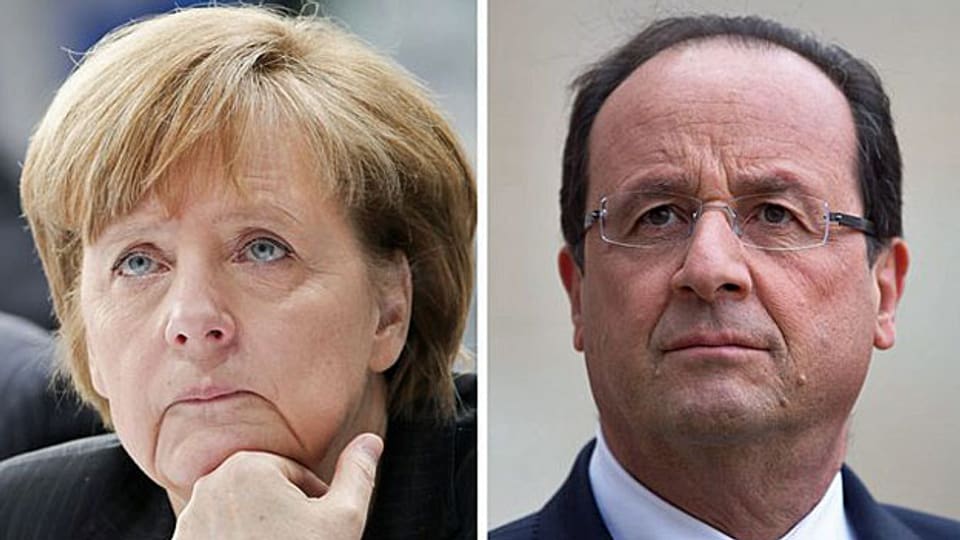 Die deutsche Bundeskanzlerin Merkel und der französische Präsiden Hollande - auf Friedenssuche in der Ukraine.