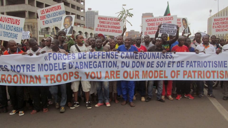 Demonstranten in kamerunischer Stadt Yaounde unterstützen Militäroffensive gegen Boko Haram.