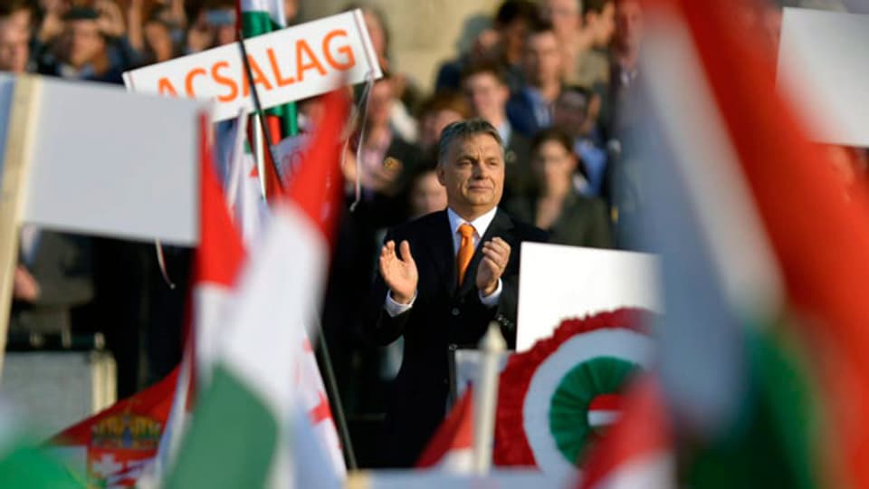Ungarns Premierminister Viktor Orban während einer Wahlkampfveranstaltung in Budapest.