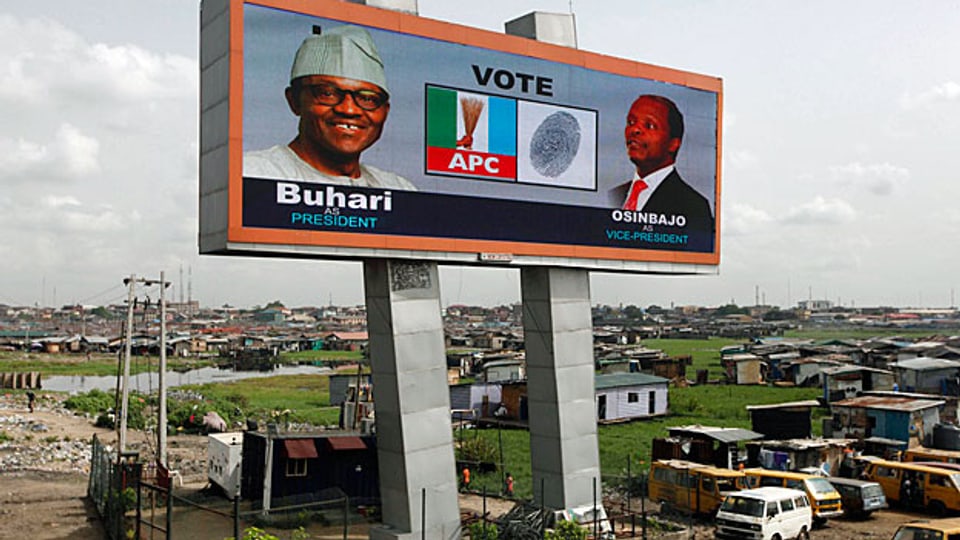 Wahlpropaganda in einem Slum der nigerianischen Hauptstadt lagos. Am Wochenende finden Wahlen statt.