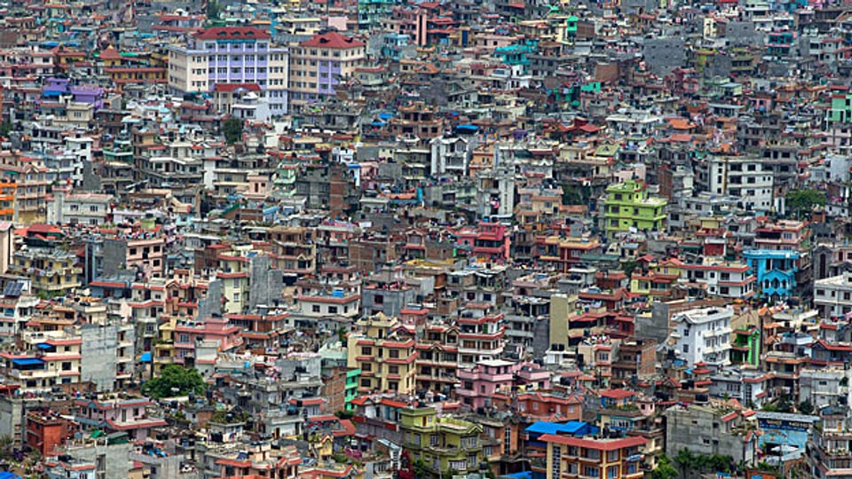 Die nepalesische Hauptstadt Kathmandu aus der Luft.