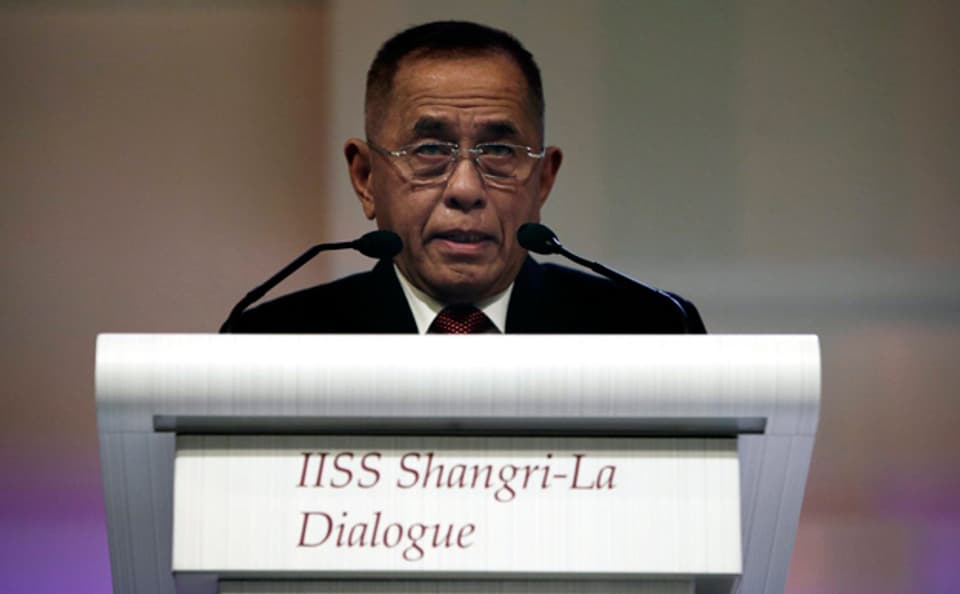 Der indonesische Verteidigungsminister Ryamizard Ryacudu bei seiner Ansprache in Singapur