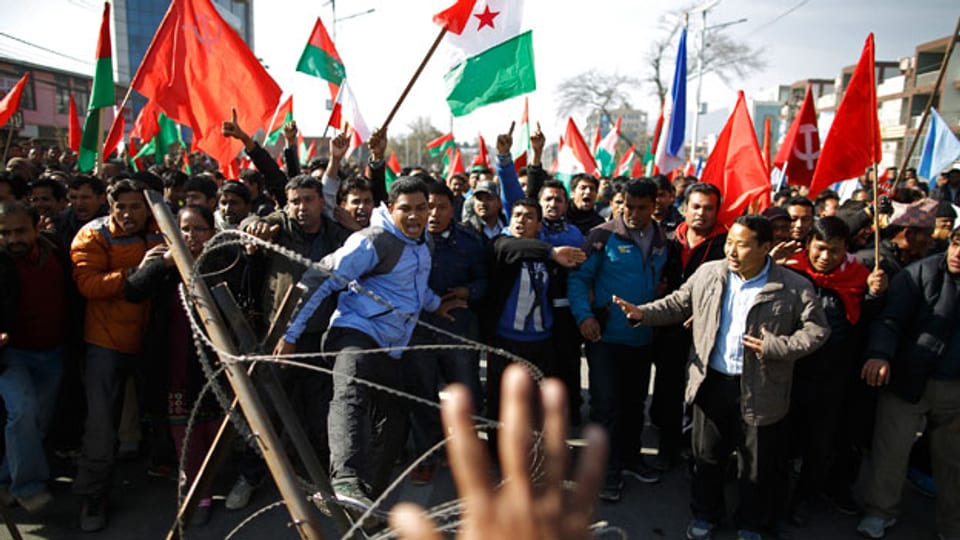 Demonstranten in Kathmandu am  20. Januar 2015.