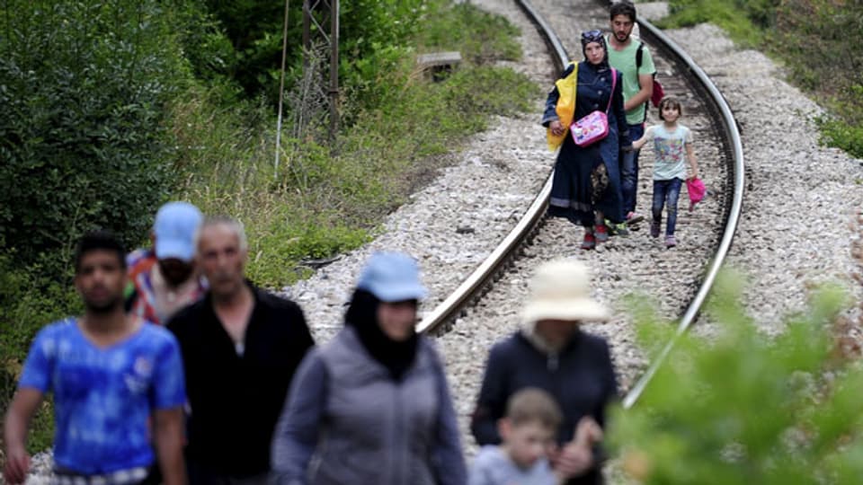  Zehntausende  Migranten aus dem Nahen Osten und Afrika gelangen illegal auf dem Landweg  über den Balkan nach Europa.