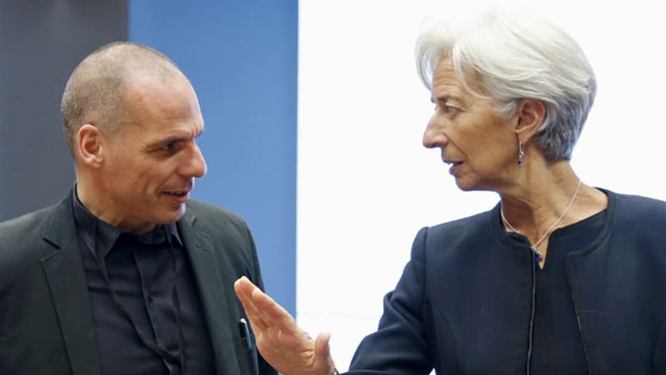 Griechenlands Finanzminister Yanis Varoufakis (links) und IWF-Christine Lagarde während der Verhandlungen in Luxemburg am  18. Juni 2015.