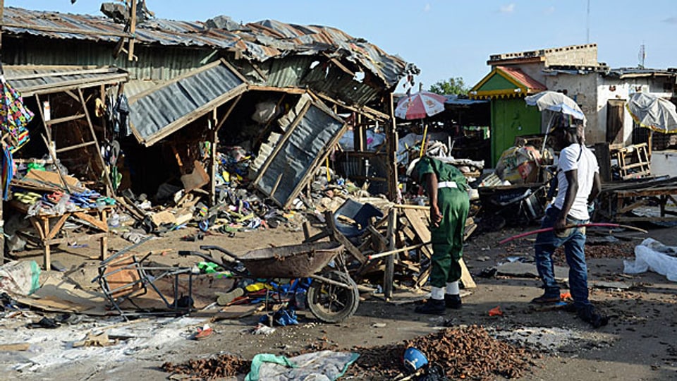 Der Markt von Maiduguri nach dem Anschlag, bei dem am 22. Juni zwei junge Frauen ein Selbstmordattentat begangen hatten.