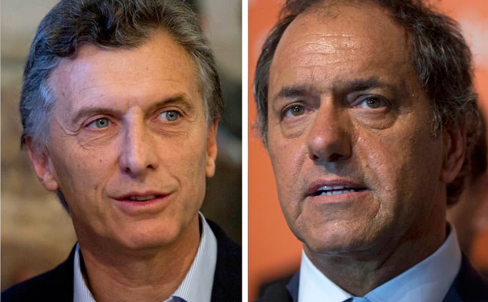 Die zwei aussichtsreichsten Bewerber fürs argentinische Präsidentenamt: Daniel Scioli, Gourverneur von Buenos Aires und Mauricio Macri, der Bürgermeister der Hauptstadt