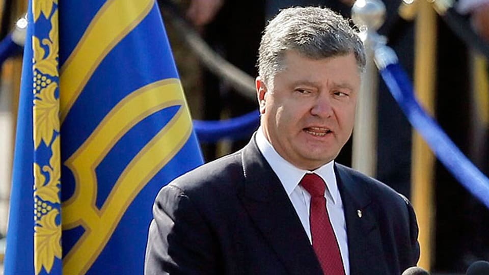 Petro Poroschenko hält in der Hauptstadt Kiew eine Rede zum ukrainischen Unabhängigkeitstag.