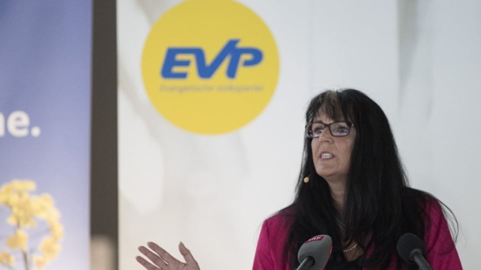 Nationalrätin und EVP-Parteipräsidentin Marianne Streiff spricht an der ausserordentlichen Delegiertenversammlung der EVP vor den Eidgenössischen Wahlen, am 5. September 2015 in Oberburg, BE.