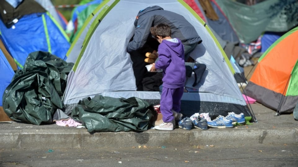 Im Winter wird das nicht mehr reichen als Unterkunft: Zeltlager für Flüchtlinge bei Freilassing (Bayern).