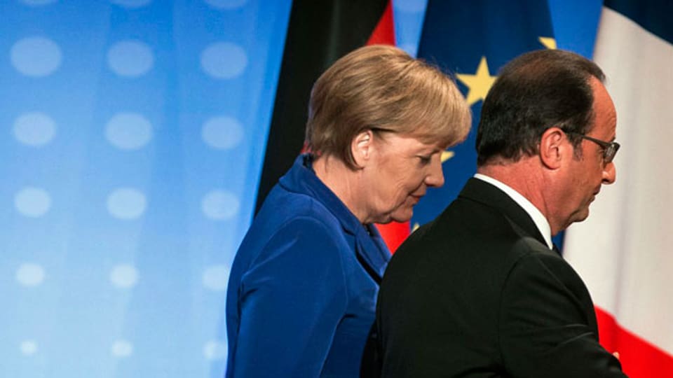 Die deutsche Bundeskanzlerin Angela Merkel und ihr französischer Amtskollege François Hollande.