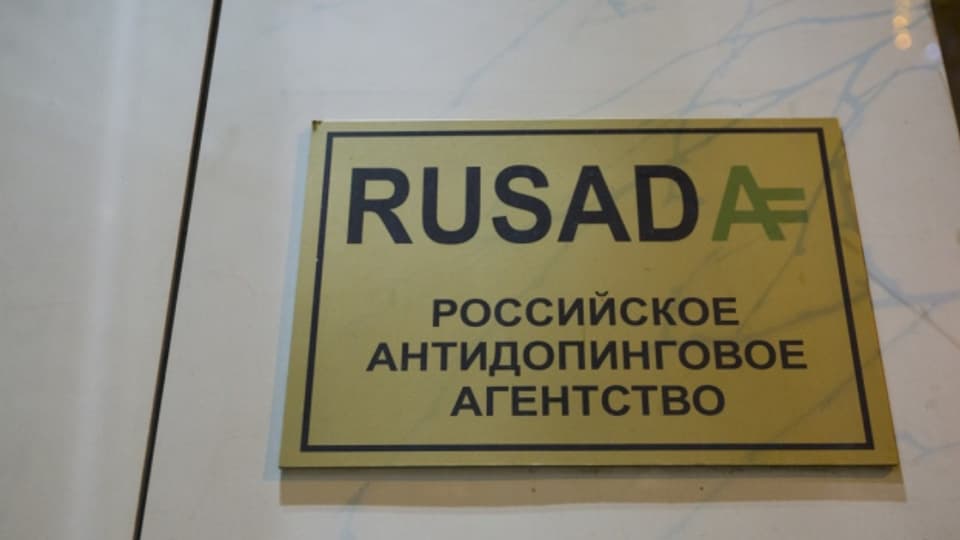 Das Schild der Anti-Dopingagentur in Moskau.