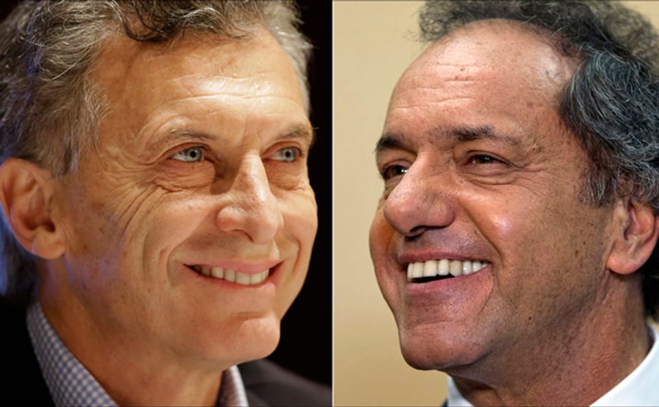 Die beiden Kandidaten fürs Präsidentenamt: Mauricio Macri (links) und Daniel Scioli (rechts)