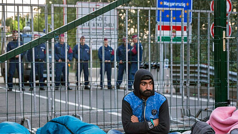 «Kein Land kann auf Dauer ohne Grenzen existieren, auch die EU nicht», sagt der Politologe Heinz Theisen. Bild: Flüchtlinge an einem der neuen Grenzzäune zwischen Serbien und Ungarn.