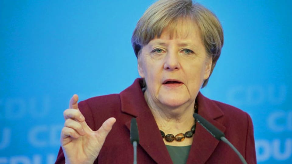Die deutsch Bundekanzlerin Angela Merkel an der Medienkonferenz anlässlich des CDU-Parteitages vom 9. Januar 2016.