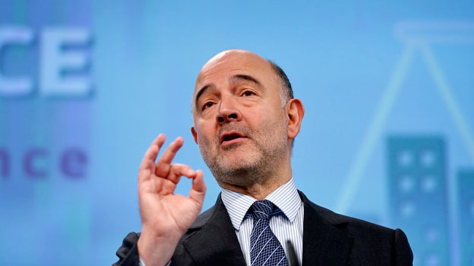 Pierre Moscovici, der EU- Finanzminister an der Medienkonferenz vom 28. Januar 2016.