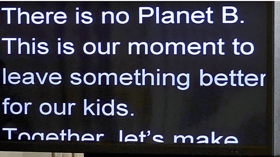 Auf einem Plakat im Weissen Haus präsentiert US-Präsident Obama am 3. August 2015 den «Clean Power Plan»: «Es gibt keinen Planeten B. Dies ist der Moment um unseren Kindern etwas Besseres zu hinterlassen.».