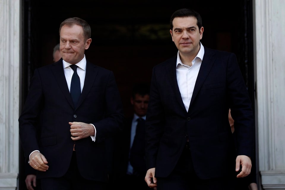 EU-Ratspräsident Tusk und der griechische Ministerpräsident Tsipras bei einem früheren Treffen in Athen (3. März 2016).