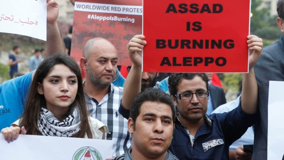 Protest gegen die Angriffe auf Aleppo (1. Mai).