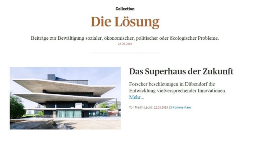 «Die Lösung» - Artikel aus dem Tages Anzeiger (Screenshot).