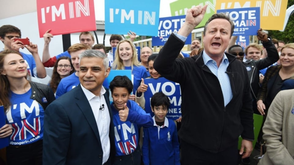 David Cameron (rechts) bei einer Pro-EU Kundgebung in London Ende Mai.
