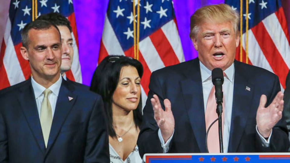 Wahlkampfleiter Corey Lewandowski (links) und US-Präsidentschaftskandidat Donald Trump (rechs).